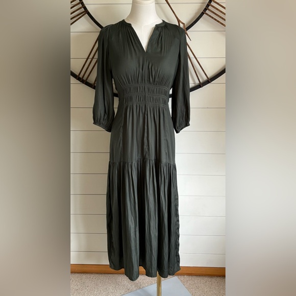 Boho Grade & Gather Khaki Colored 100% Polyester Flowy Maxi Dress - Picture 1 of 9